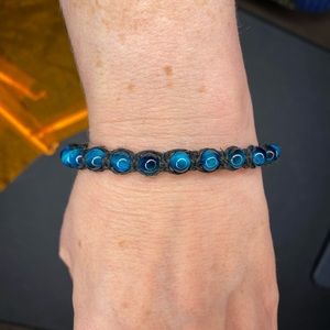 HANDCRAFTED/HANDMADE Blue Tiger's Eye Beads with Black Hemp Cord ONE OF A KIND